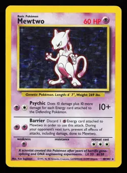 Mewtwo 10/102 Holo Rare Base Set Pokemon Card - Image 1