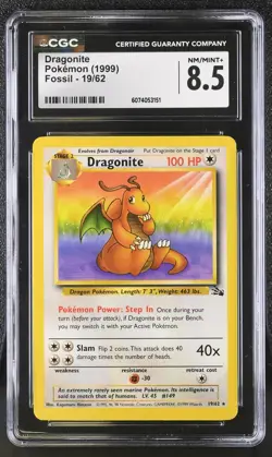 CGC 8.5 Dragonite 1999 Fossil 19/62 Pokemon Card - Image 1