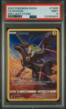 2022 POKEMON SWORD & SHIELD BRILLIANT STARS #TG05 FULL ART/ZEKROM PSA 9 - Image 1