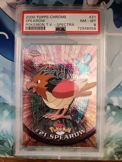 2000 TOPPS CHROME POKEMON T.V. "SPECTRA" #21 SPEAROW PSA 8 NM-MT !!ERROR LABEL!! - Image 1