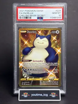 2021 Pokemon Sword & Shield Chilling Reign Fa Secret Snorlax #224 PSA 10 - Image 1