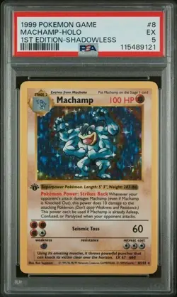 PSA 5 Machamp Pokemon Card Shadowless 1st Edition Holo WOTC 8/102 Base Set Rare - Image 1