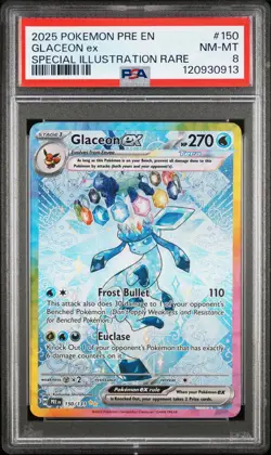 2025 POKEMON PRE EN-PRISMATIC EVOLUTIONS #150 GLACEON EX PSA 8 - Image 1