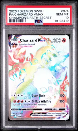 2020 POKEMON SWORD & SHIELD CHAMP'S PATH SECRET FULL ART/CHARIZARD VMAX PSA 10 - Image 1