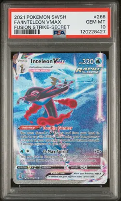 2021 POKEMON SWORD & SHIELD FUSION STRIKE SECRET FULL ART/INTELEON VMAX PSA 10 - Image 1