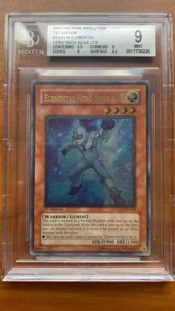 YuGiOh Elemental Hero Neos Alius TAEV-EN018 1st Edition Ultimate Rare BGS 9 PSA - Image 1
