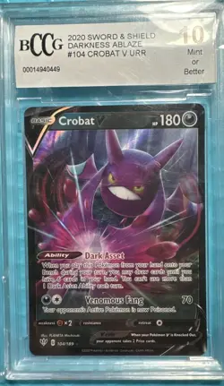 Crobat V 104/189 Darkness Ablaze 2020 Graded Pokemon TCG Card BCCG 10 Mint - Image 1
