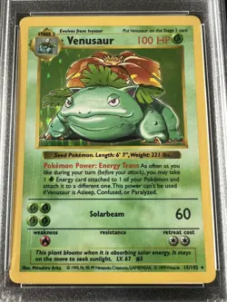 1999 Venusaur Base Set Shadowless Holo Rare Pokemon TCG #15 Card PSA 6. - Image 3