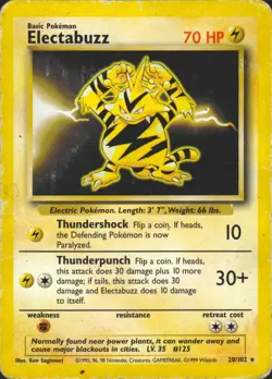 Electabuzz 20/102 Rare Base Set Pokemon Card HP/DMG - Image 1