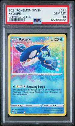 2021 POKEMON SWORD & SHIELD SHINING FATES #021 KYOGRE PSA 10 - Image 1