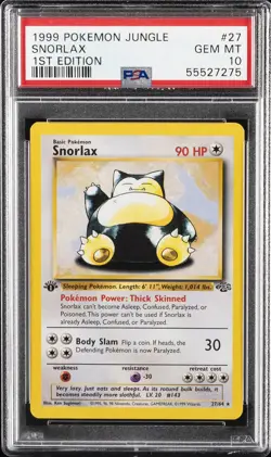 1999 POKEMON JUNGLE 1ST ED #27 SNORLAX PSA 10 - Image 1