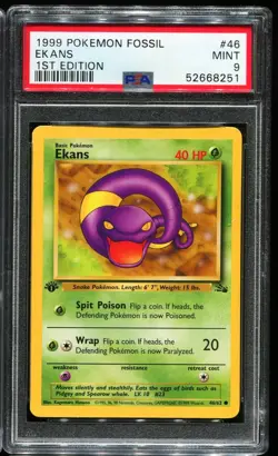 1999 Pokemon Pokemon Fossil 1st Edition #46 EKANS PSA 9 MINT x - Image 1