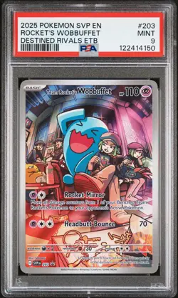 2025 POKEMON SVP EN-SV BLACK STAR PROMO #203 TEAM ROCKET'S WOBBUFFET PSA 9 - Image 1