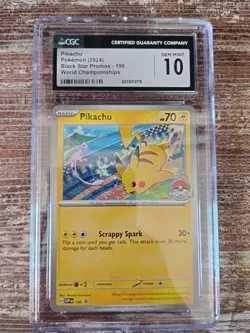 Pikachu 190 World Championship 2024 CGC GEM MINT 10 Black Star Promo Pokemon TCG - Image 1