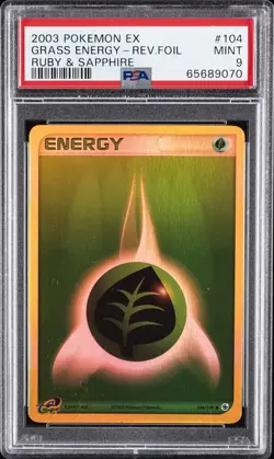 2003 POKEMON EX RUBY & SAPPHIRE #104 GRASS ENERGY-REVERSE FOIL PSA 9 - Image 1