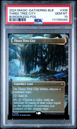 2024 MTG BLOOMBURROW BORDERLESS-FOIL #338 THREE TREE CITY PSA 10 - Image 1