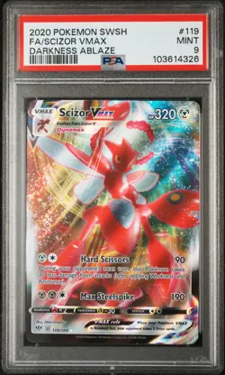 2020 POKEMON SWORD & SHIELD DARKNESS ABLAZE #119 FULL ART/SCIZOR VMAX PSA 9 - Image 1