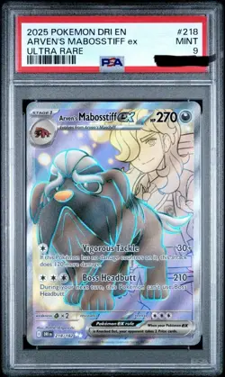 2025 Pokemon Dri En-Destined Rivals #218 Arven'S Mabosstiff Ex Ultra Rare PSA 9 - Image 1
