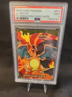 2000 TOPPS POKEMON TV ANIMATION CLEAR CARDS #PC3 CHARIZARD PSA 9 - Image 1