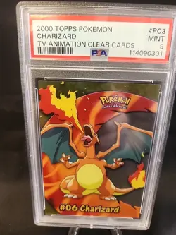 2000 TOPPS POKEMON TV ANIMATION CLEAR CARDS #PC3 CHARIZARD PSA 9 - Image 3