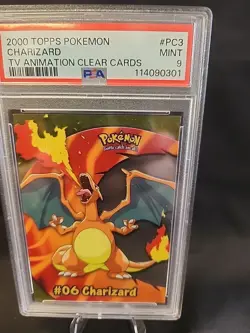 2000 TOPPS POKEMON TV ANIMATION CLEAR CARDS #PC3 CHARIZARD PSA 9 - Image 4