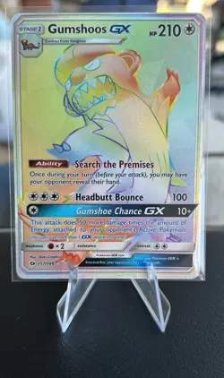 Gumshoos GX 157/149 Pokemon TCG Sun & Moon Base Set Secret Rainbow Rare NM - Image 1