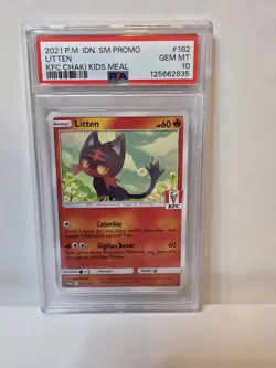 2021 POKEMON INDONESIAN SM PROMO KFC CHAKI KIDS MEAL #182 LITTEN PSA 10 - Image 1