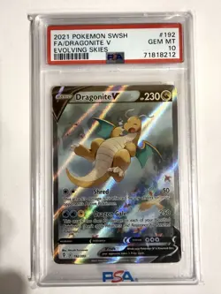 DRAGONITE V 2021 Pokemon Sword Shield Evolving Skies 192 Alt Art PSA 10 - Image 1