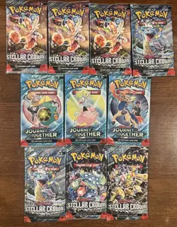 Lot Of 10 Booster Packs Pokemon TCG Stellar Crown (7) Journey Together (3) New - Image 1