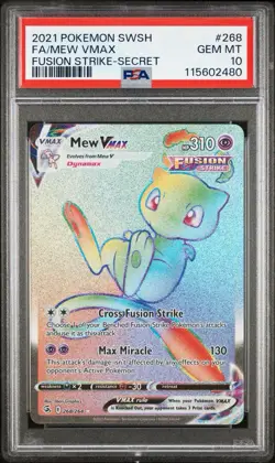 2021 POKEMON SWORD & SHIELD FUSION STRIKE | SECRET RAINBOW MEW VMAX 268 PSA 10 - Image 1