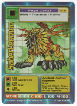 1999 Bandai Digimon Card - SaberLeomon St-34 - Vintage Holo Foil Card - Image 2