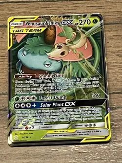 Venusaur & Snivy GX Tag Team 1/236 Pokemon SM Cosmic Eclipse Holo ~ MINT - Image 2
