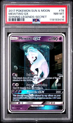 2017 POKEMON SUN & MOON SHINING LEGENDS SECRET #78 MEWTWO GX PSA 8 - Image 1