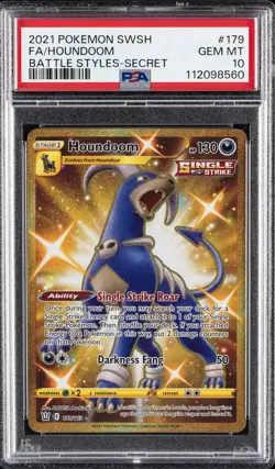 2021 POKEMON SWORD & SHIELD BATTLE STYLES SECRET #179 FULL ART/HOUNDOOM PSA 10 - Image 1