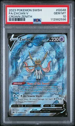 2023 POKEMON SWORD & SHIELD CROWN ZENITH #GG48 FULL ART/ZACIAN V PSA 10 - Image 1