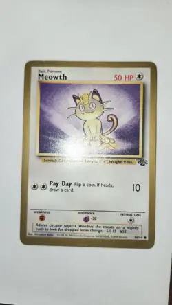 Pokemon 1999 TCG Meowth Gold Border Jungle Promo Vintage Card 56/64 LP Pokemon - Image 2