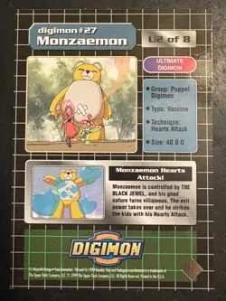 DIGIMON Ultimate MONZAEMON 27 Holo Prism UPPER DECK 1999 Trading Card #U2 of 8 - Image 2