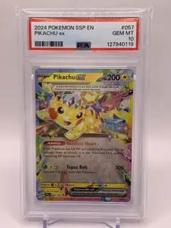 Pokemon Pikachu EX Card 057/191 Surging Sparks 2024 SSP Holo TCG - PSA 10 💎 ⚡ - Image 1
