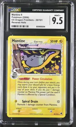 CGC 9.5 Mantine EX Dragon Frontiers 20/101 Reverse Holo STAMPED Pokemon Card - Image 1