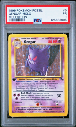 PSA 1 PR 1ST EDITION 1999 Pokemon Fossil Gengar Holo 5/62 Holo Foil WOTC - Image 1