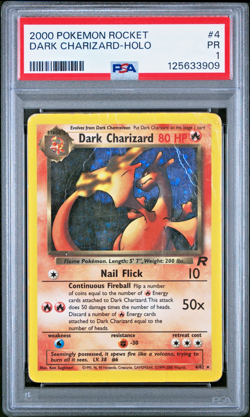 PSA 1 PR 2000 Team Rocket Dark Charizard 4/82 Holo Foil Rare Pokemon Unlimited - Image 1