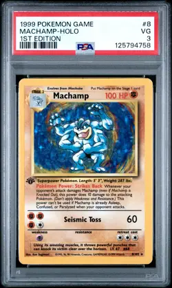 1999 Pokemon Game #8 Machamp Holo 1st Edition PSA 3 VG - Image 1
