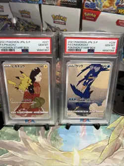PSA 10 Set Pikachu 227/S-P Cramorant 228/S-P Pokemon Stamp Box Promo Japanese - Image 1