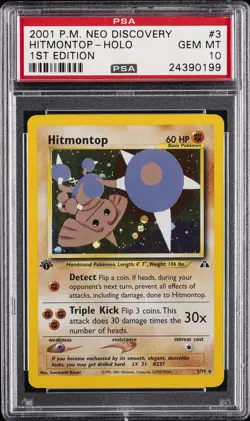 2001 POKEMON NEO DISCOVERY 1ST ED #3 HITMONTOP-HOLO PSA 10 - Image 1