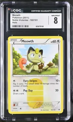 Meowth Holo CGC 8 NM/MINT Pokemon (2011) Noble Victories #102/101 - Image 1