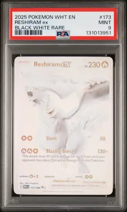 2025 POKEMON WHT EN-WHITE FLARE BLACK WHITE RARE #173 RESHIRAM EX PSA 9 - Image 1
