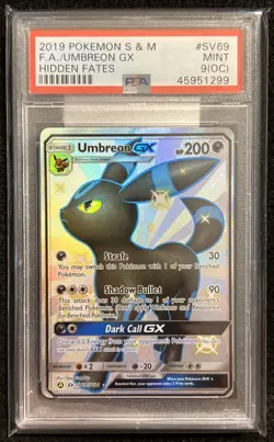 PSA 9(OC) 2019 Pokemon S & M Full Art Umbreon GX Hidden Fates #SV69 Mint Shiny - Image 1