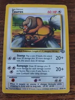 Tauros 47/64 Jungle Unlimited Pokemon Card Vintage WOTC MP - Image 2