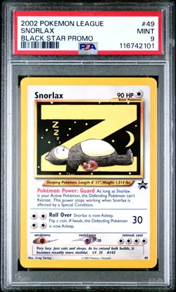 2002 POKEMON LEAGUE PROMO BLACK STAR #49 SNORLAX PSA 9 - Image 1