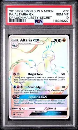 Pokemon PSA 10 Altaria 72/70 GX Secret Rainbow Rare Full Art Dragon Majesty - Image 1